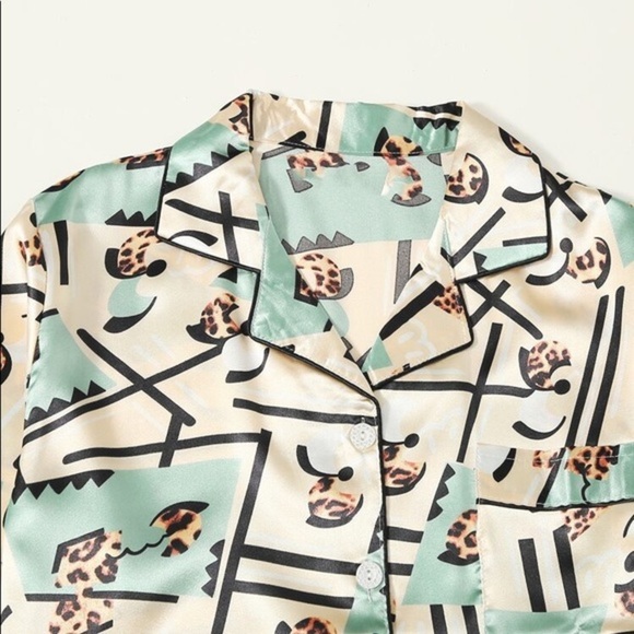 New Leopard Satin Silk-Like Pajama Set - Picture 3 of 5